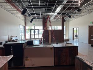 view of construction from behind the counter